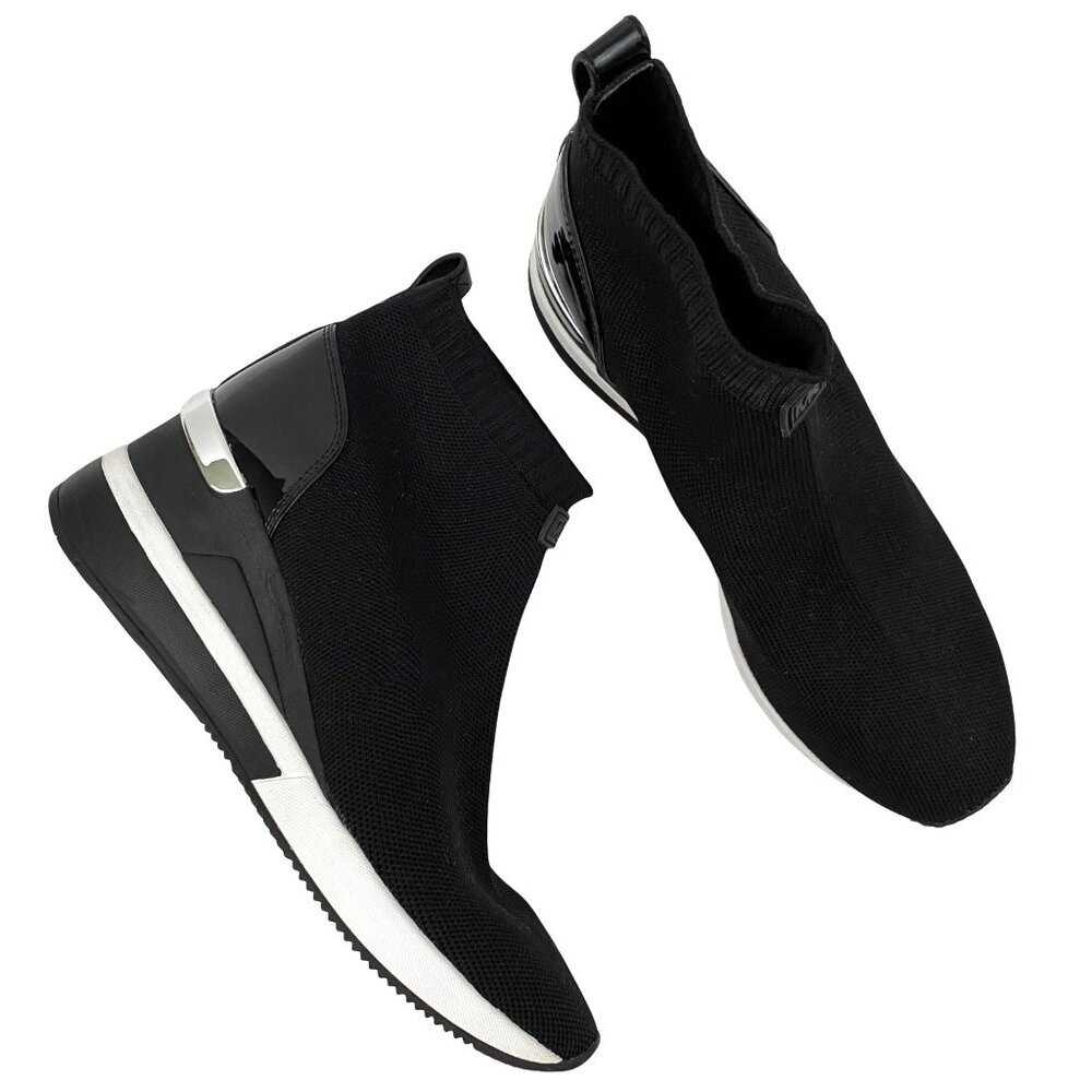 MICHAEL Michael Kors Skyler Black Knit Wedge Sneakers Booties Shooties